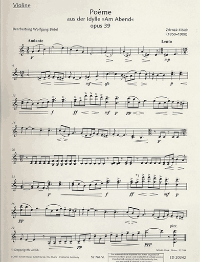 Fibich, F. (Birtel, arr.): Poem from the Idyll "At Twilight" (violin, viola, and cello)