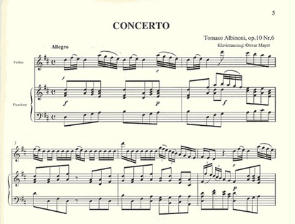 Albinoni, T.: Concerto Op10/6 in D (violin & piano)