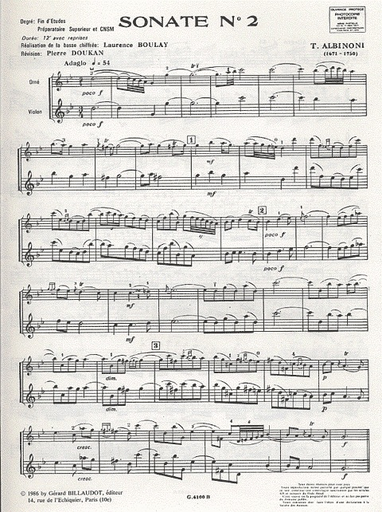 Albinoni, T.: Sonata No. 2 (violin & piano) 2- 5 weeks special order