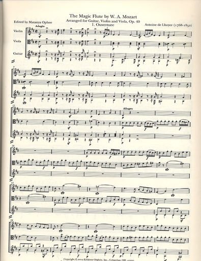 Lhoyer, Antoine de (arr): SCORE The Magic Flute (guitar, violin, viola)