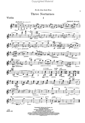 Bloch, Ernest: Three Nocturnes Piano Trio (violin, cello, piano)