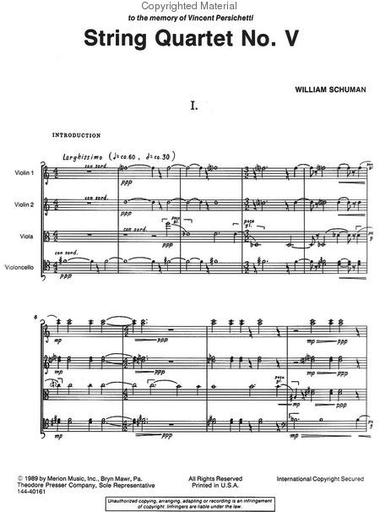 Schuman, William: String Quartet No. 5 (score and parts)