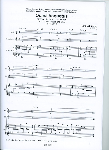 Gubaidulina. Sofia: Quasi Hoquetus (viola, double bass, piano)