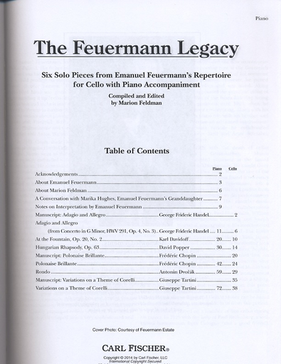 Feldman, Marion: The Feuermann Legacy-Six Solo Pieces from Emanuel Feuermann's Repertoire (cello & piano )