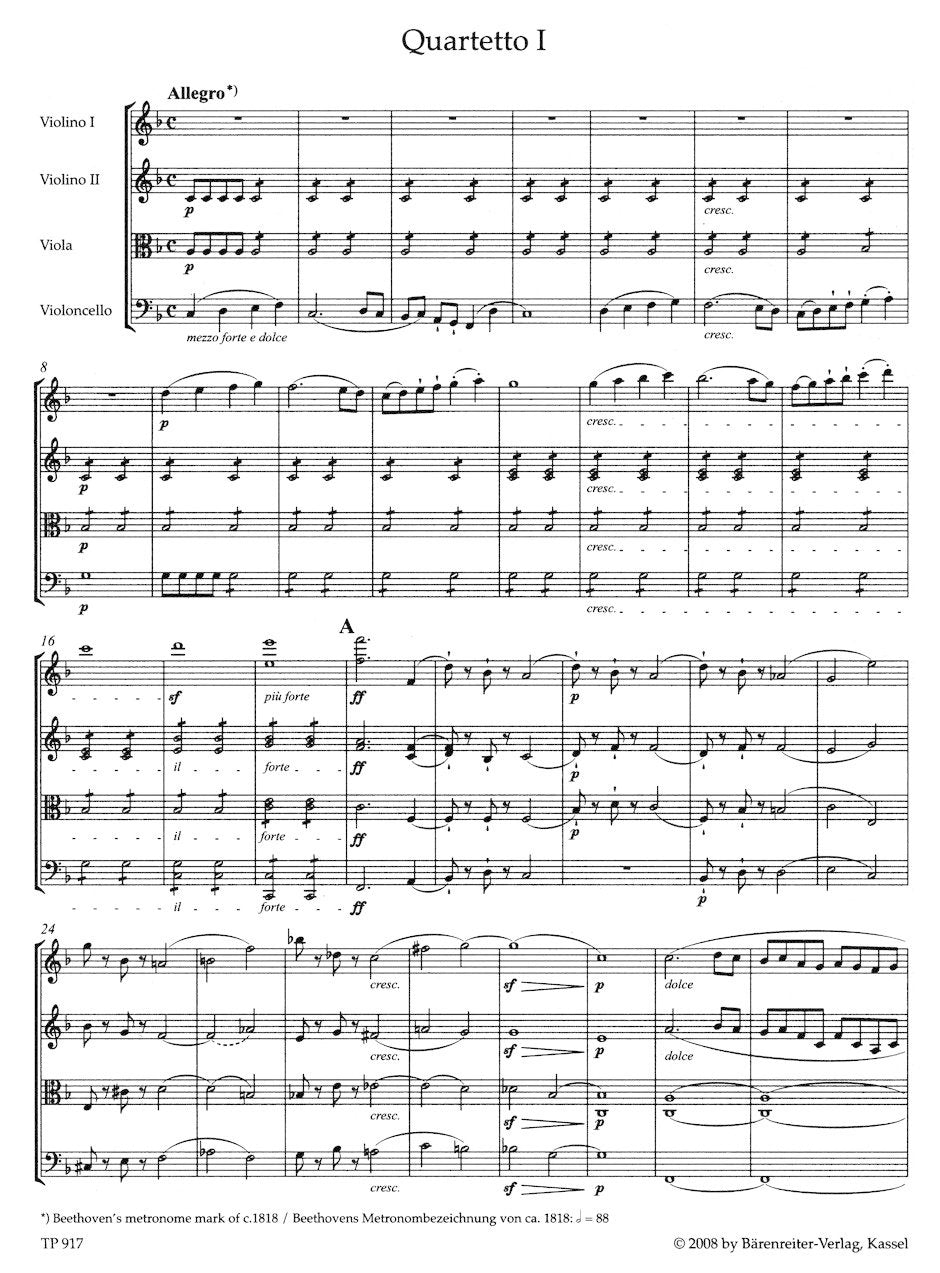 Beethoven (Del Mar): String Quartets, Op. 59, Nos. 1-3 -Urtext (study score) Barenreiter