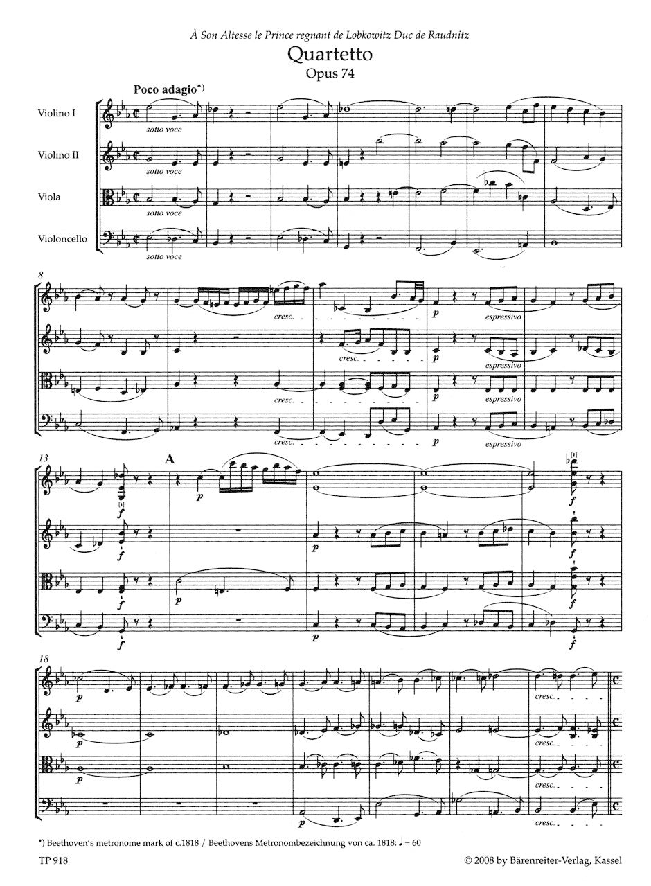 Beethoven (Del Mar): String Quartets, Op. 74 & 95, Urtext (study score) Barenreiter