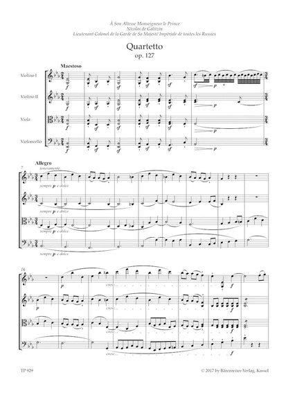 Beethoven (Del Mar): String Quartet, Op. 127, Urtext (study score) Barenreiter