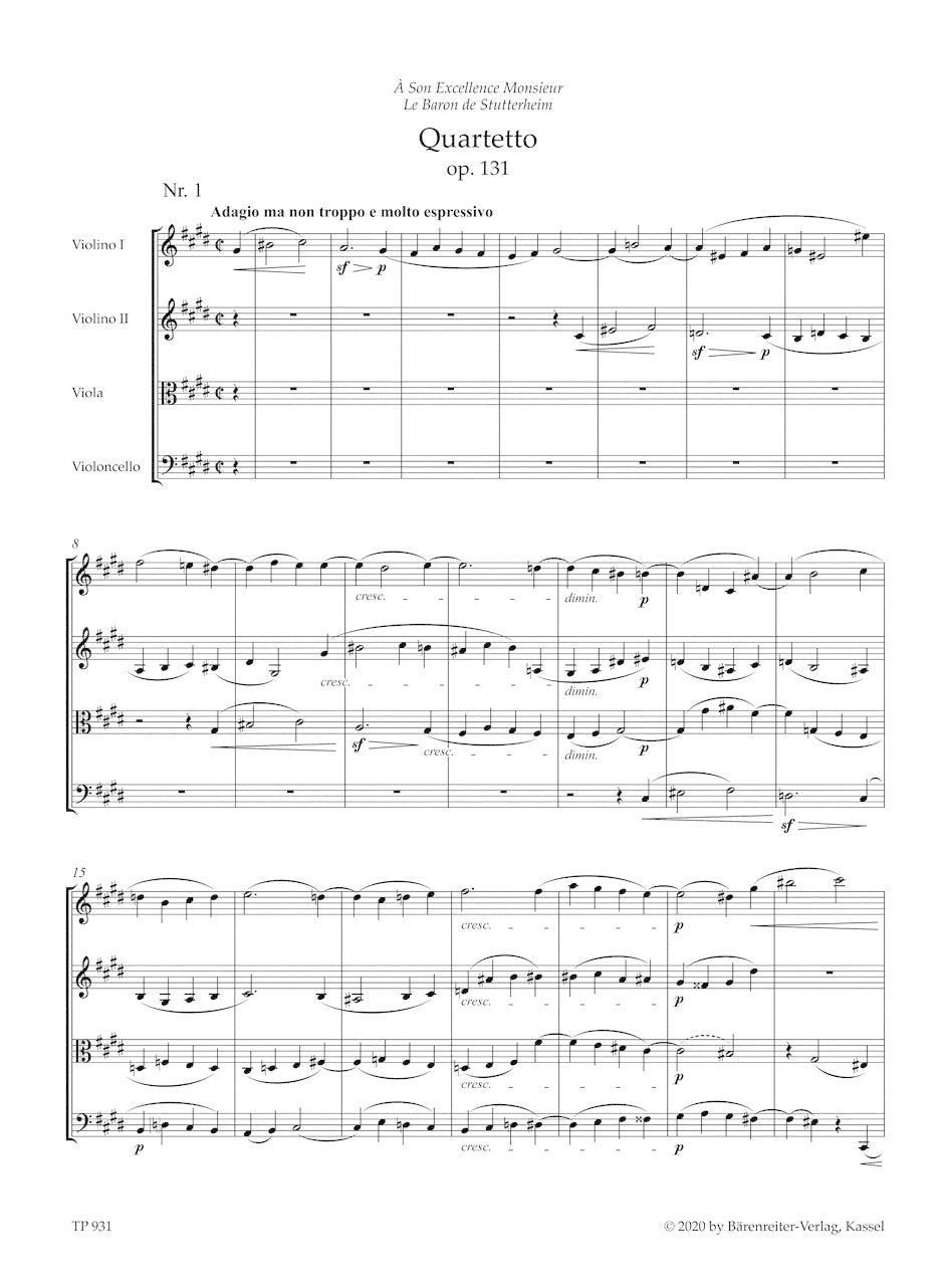 Beethoven (Del Mar): String Quartet, Op. 131, Urtext (study score) Barenreiter