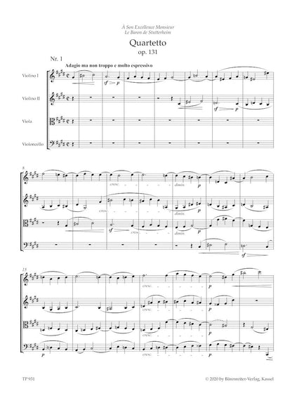 Beethoven (Del Mar): String Quartet, Op. 131, Urtext (study score) Barenreiter