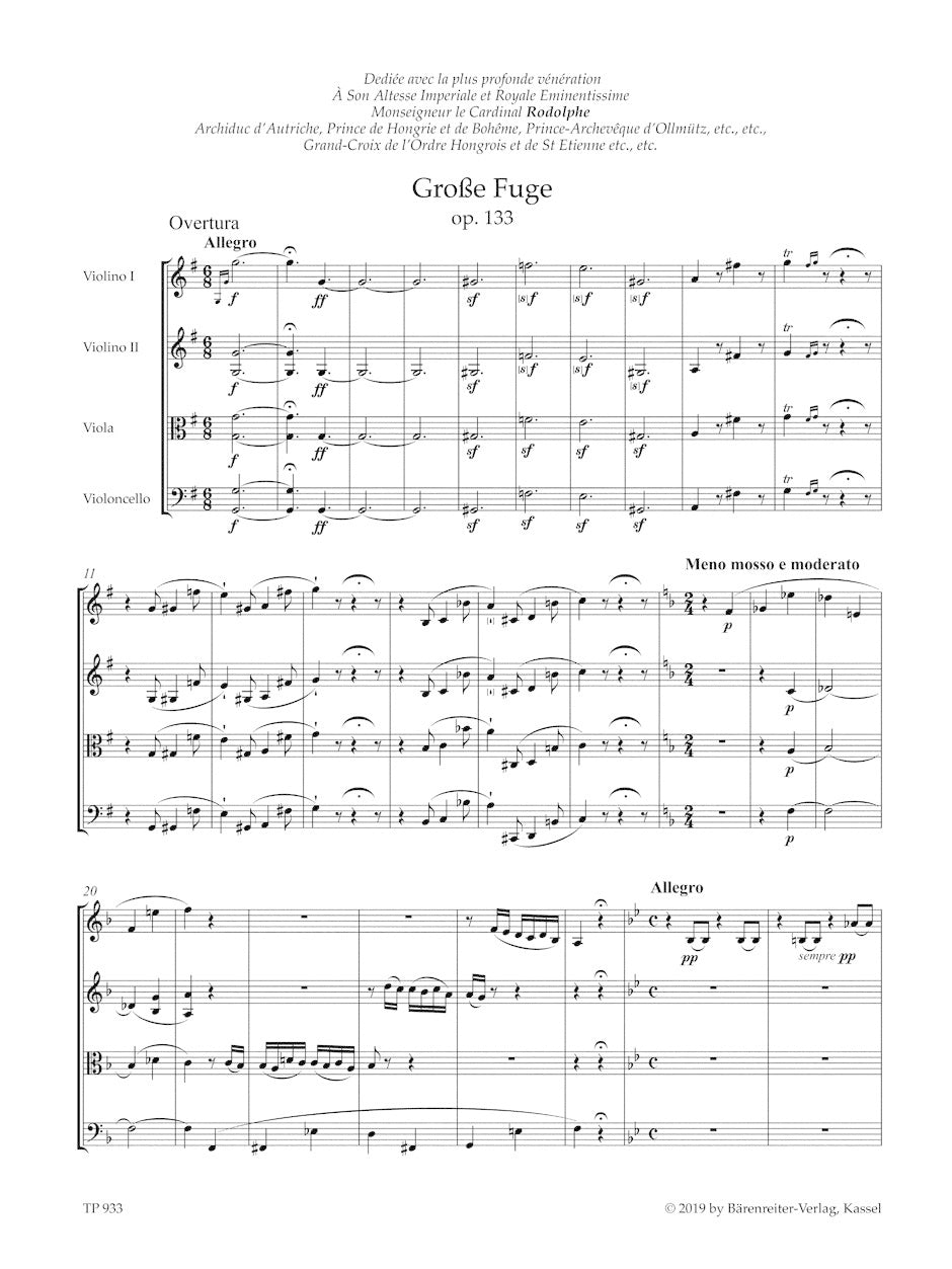 Beethoven (Del Mar): Grosse Fuge for String Quartet op. 133 (study score) Barenreiter