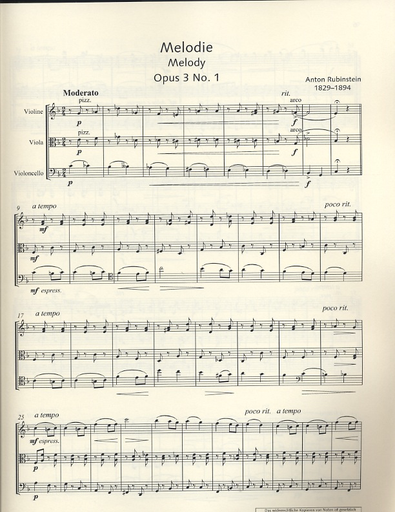 Rubenstein, Anton: Melodie Op.3 #1 (violin, Viola & cello) score & parts