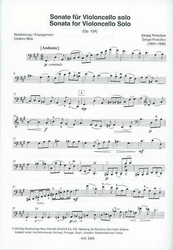 Prokofiev, Sergei (Blok): Sonata for Violoncello Solo Op. 134