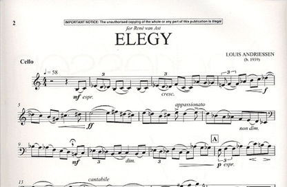 Andriessen, L.: Elegy (Cello or Bass & piano)