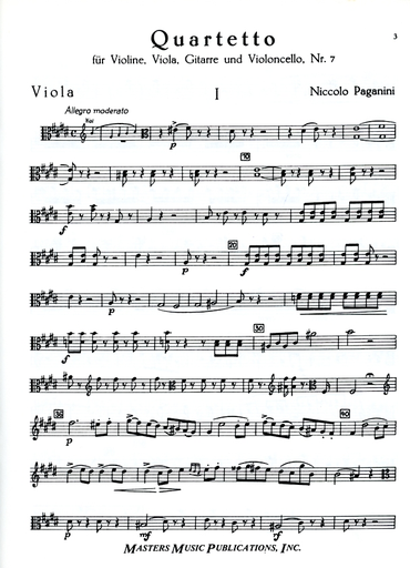 Paganini, Niccolo: Quartet No. 7 (violin, viola, cello, guitar)