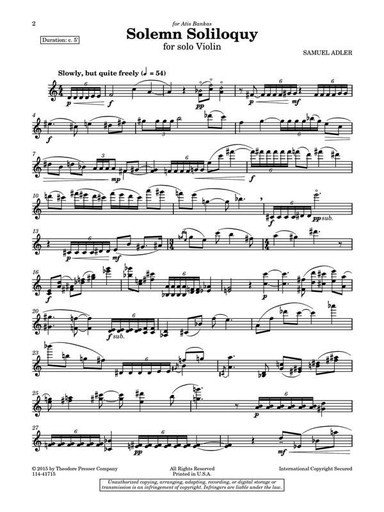 Adler, S.: Solemn Soliloquy (violin)