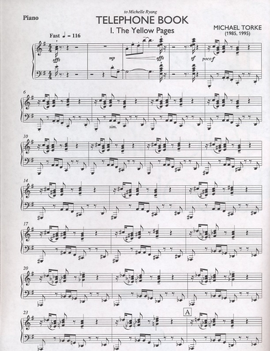 Torke, M.: Telephone Book (flute, clarinet, violin, cello, and piano)
