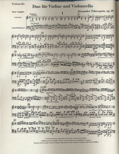 Tcherepnin, A.: Duo for Violin and Violoncello, Op.49 (violin & cello)
