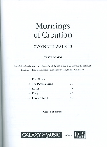 Walker, Gwyneth: Mornings of Creation (piano trio)
