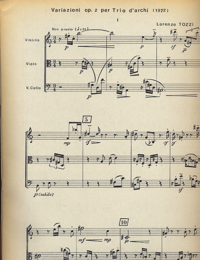Tozzi: Variazioni Op. 2 for String Trio (violin, viola, cello) score only