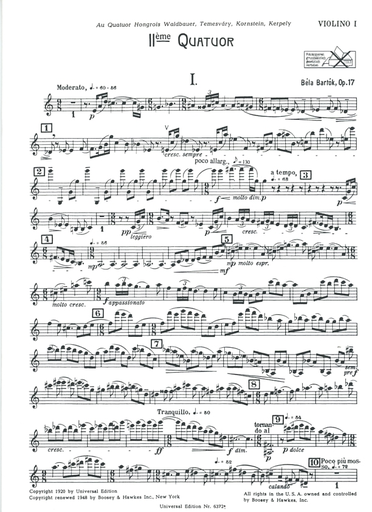Bartok, B: String Quartet No. 2 (set of parts)
