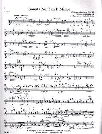 Brahms, Johannes (Preucil): Sonata #3 in d minor, Op. 108 (violin & piano)