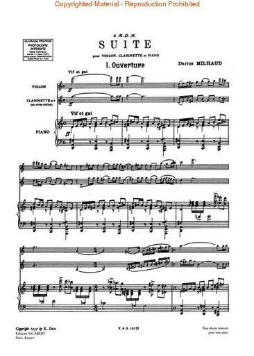 Milhaud, Darius: Suite Op. 157b (violin, clarinet, piano)