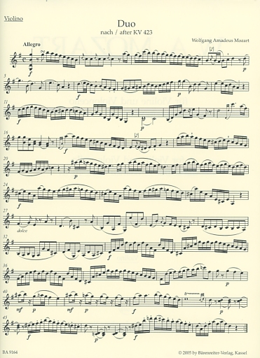 Mozart, W.A. (Berke): Two Duos for Violin & Cello, KV423 & 424 (violin & cello) Barenreiter