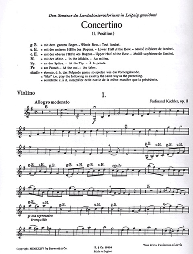 Kuchler, F. : Concertino in G Op.11 (violin & piano)