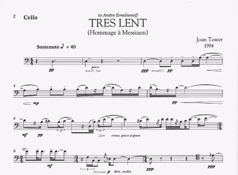 Tower, Joan: Tres Lent - Hommange a Messiaen (cello & piano)