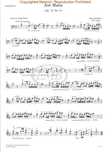Schubert, Franz (Pejtsik) : Ave Maria Op.52 No.4 (cello & piano) Editio Musica Budapest