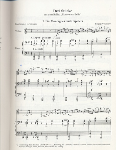 Prokofiev: Three Pieces from Romeo & Juliet (violin & piano)