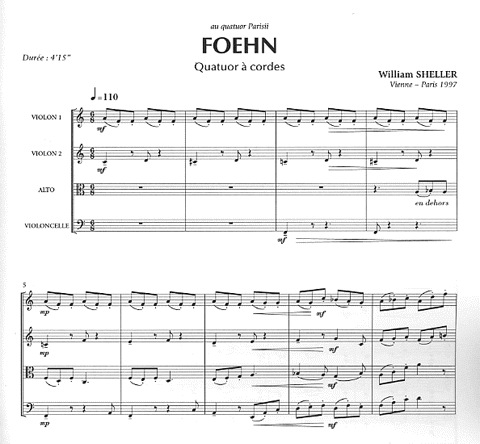 Sheller, William: Foehn (string quartet) score and parts