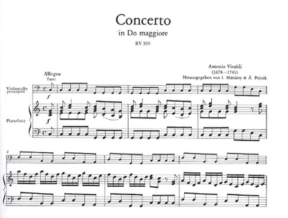 Vivaldi, Antonio: Concerto in C for Cello, Strings, Cembalo RV399 (cello & piano)