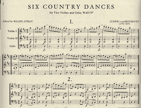 Beethoven, L.van: Six Country Dances WoO15 (2 Violins & Cello) score & parts IMC
