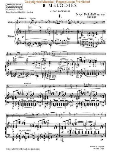 Prokofiev, S. (Albert Spalding, ed.): 5 Melodies Op. 35A (Violin & Piano)