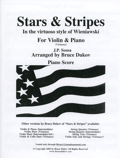Sousa, J.P. (Bruce Dukov): Stars & Stripes Violin Solo, in the style of Wieniawski, Virtuoso level, parts & score, violin and piano