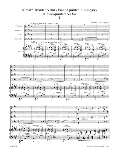 Dvorak, Antonin: Piano Quintet in A major, Op. 81 (piano, 2 violins, viola, cello) Barenreiter