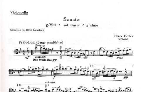 Eccles, Henry (Cahnbley): Sonata in g minor (cello & piano)