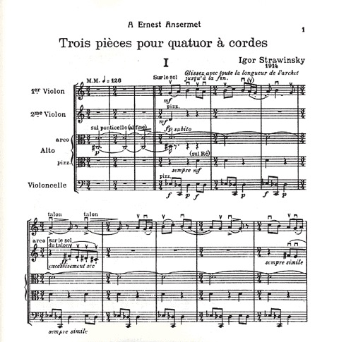 Stravinsky, Igor: Three Pieces-Trois Pieces- for String Quartet (score and parts)