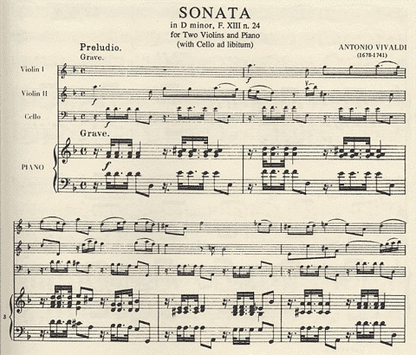 Vivaldi, Antonio: Sonata in d minor F.13#24 (2 violins & piano, Cello ad lib)