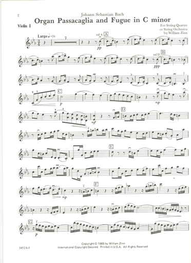 Bach, J.S. (Zinn): Passaglia and Fugue in c minor transcribed for string quartet