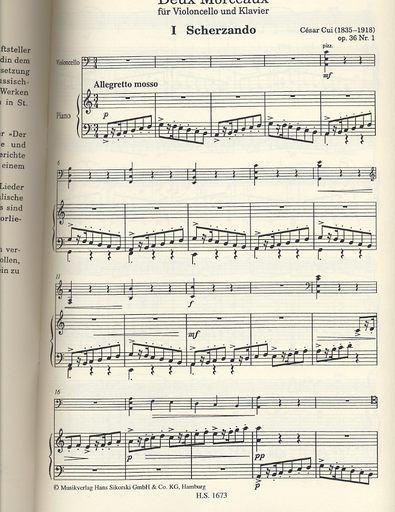 Cui, Cesar: Deux Morceaux, Op. 36 (cello & piano)