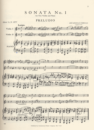 Corelli, A. (Sitt): Six Chamber Sonatas, Op.4, (two violins, and piano)