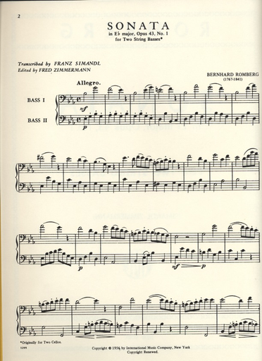 Romberg (Simandl): Sonata #1 in Bb Op.43 (2 basses)