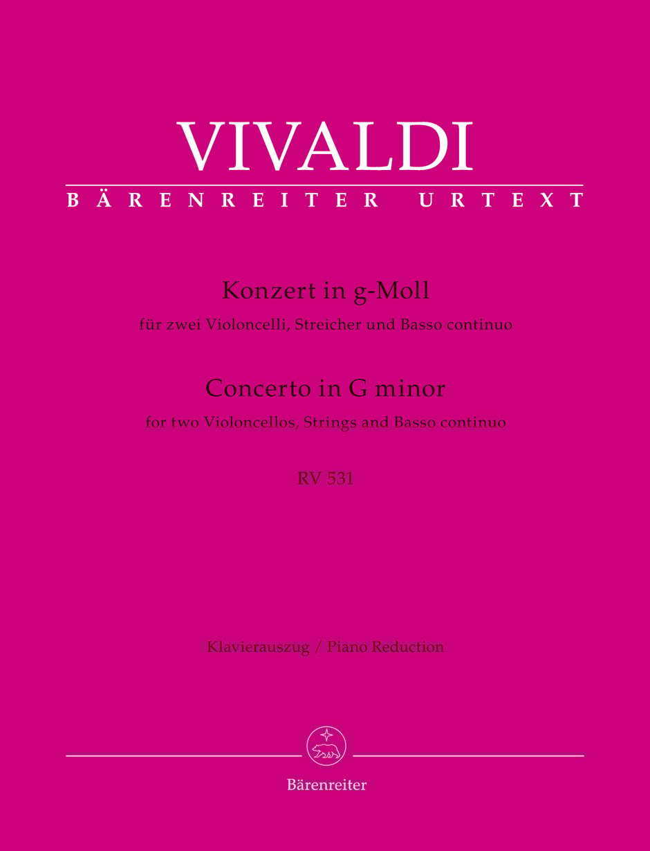Vivaldi, A. (Schwemer): Concerto in G minor REV 531, for two cellos, (piano reduction), Barenreiter