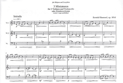 Hummel, Bertold: 3 Miniatures for (2 violins & cello) score & parts