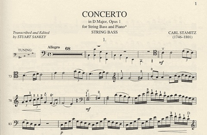 Stamitz, Carl (Sankey): Concerto in D Op.1 (bass & piano)
