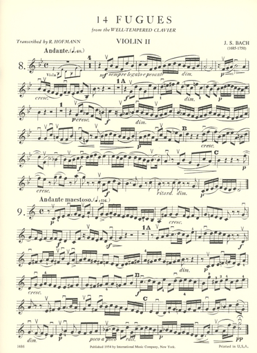 Bach, J.S.: 14 Fugues from The Well-Tempered Clavier, Volume II. For string quartet. Parts.