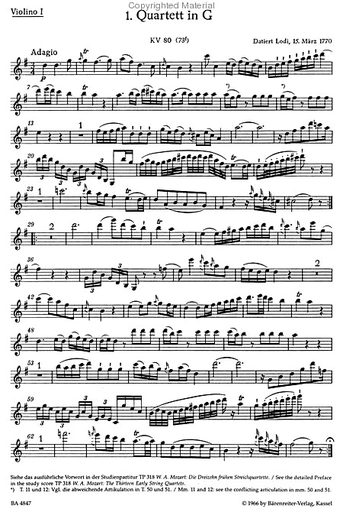 Mozart, W.A. (Fuessl): Thirteen Early String Quartets, Vol. 1 - No. 1-4, Barenreiter Urtext