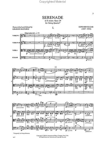 Elgar, Edward: Serenade in E minor, Op. 20 (string quartet) score and parts, International